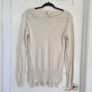 Women's 100% 2-Ply Cashmere Sweater Size M Boat Neck Side Slits Lightweight